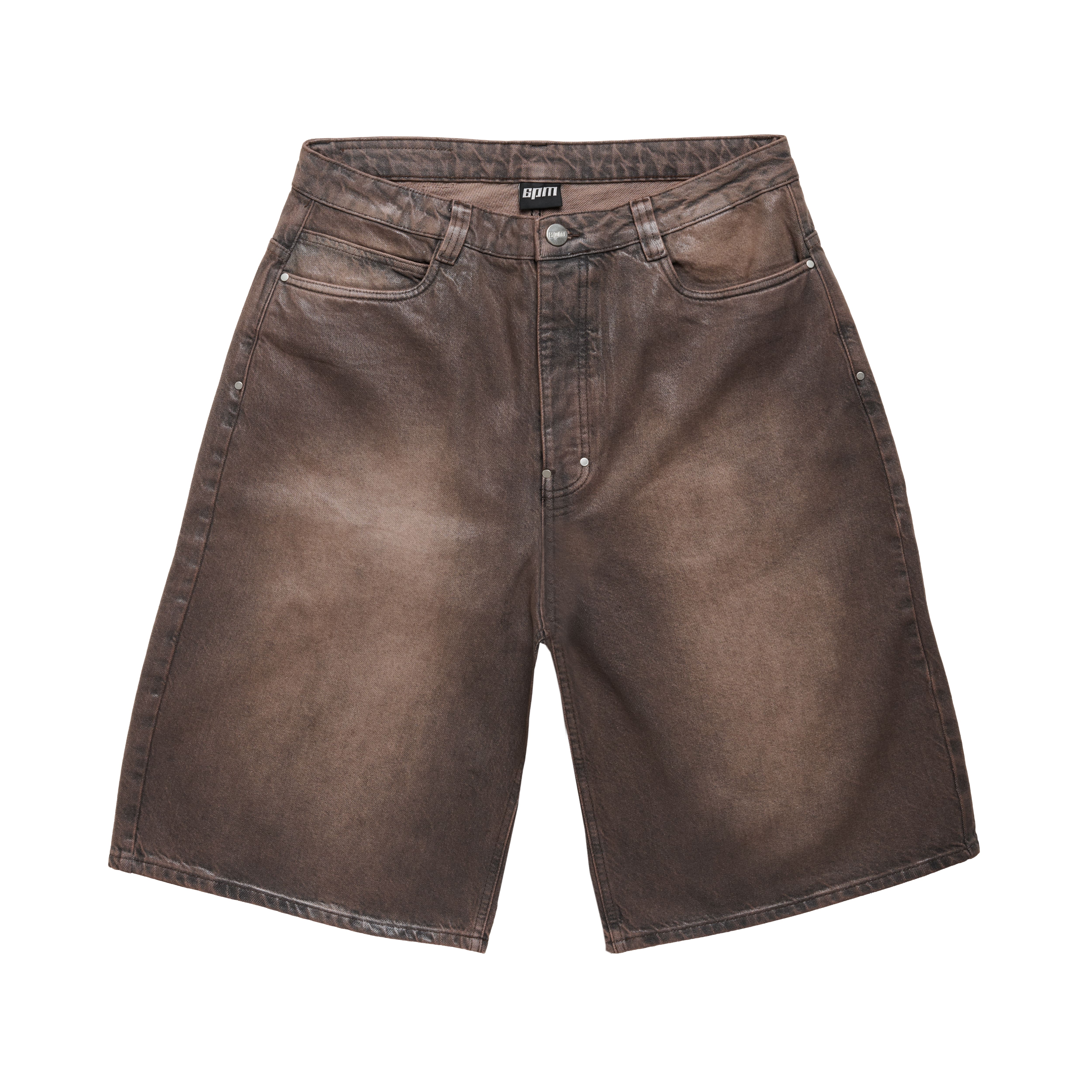 COATED DENIM SHORTS WASHED BROWN