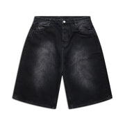 WASHED DENIM SHORTS BLACK
