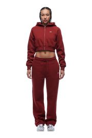 WMNS CROPPED ZIP HOODIE WINE RED